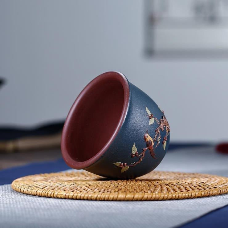 Yixing purple sand pure handmade flower and bird clay painting Teacup