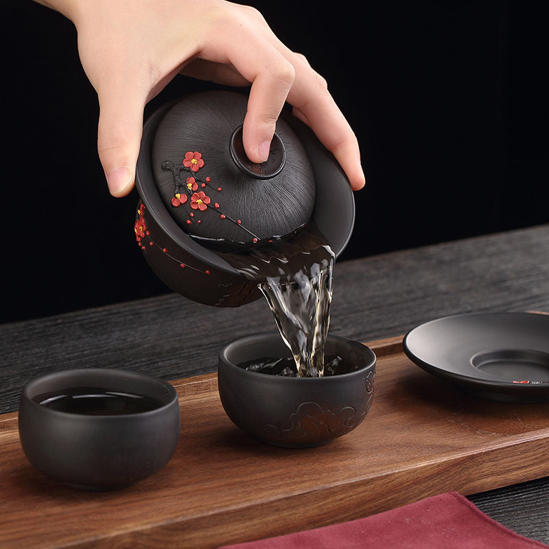 Yunnan Jianshui purple pottery purple sand teapot pure handmade high-end plum blossom set