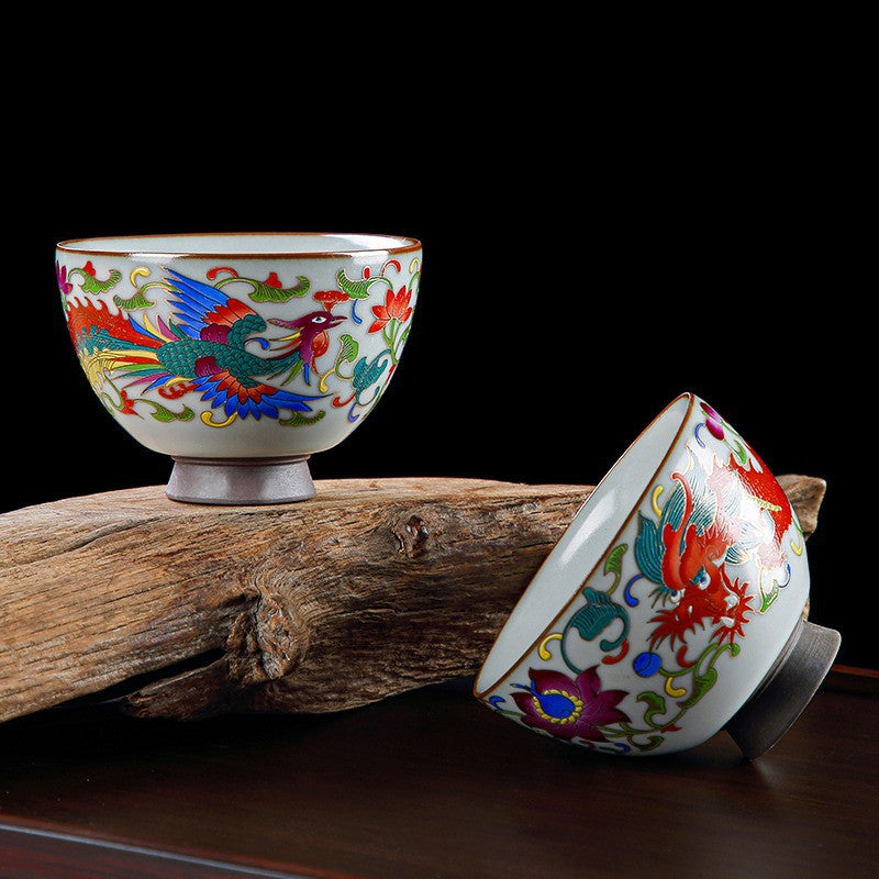 Ceramic dragon and phoenix Ru kiln Tea cup