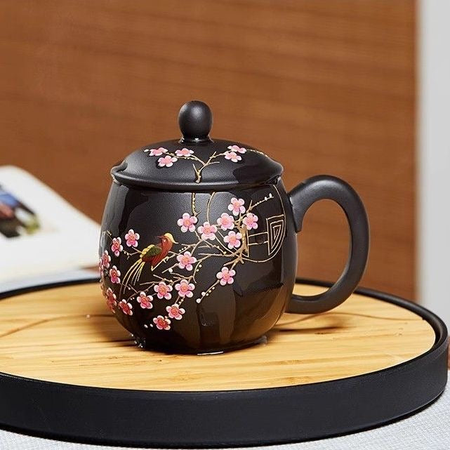 Yixing Handmade Teacups Flower and Bird Cups Purple Clay Teacup