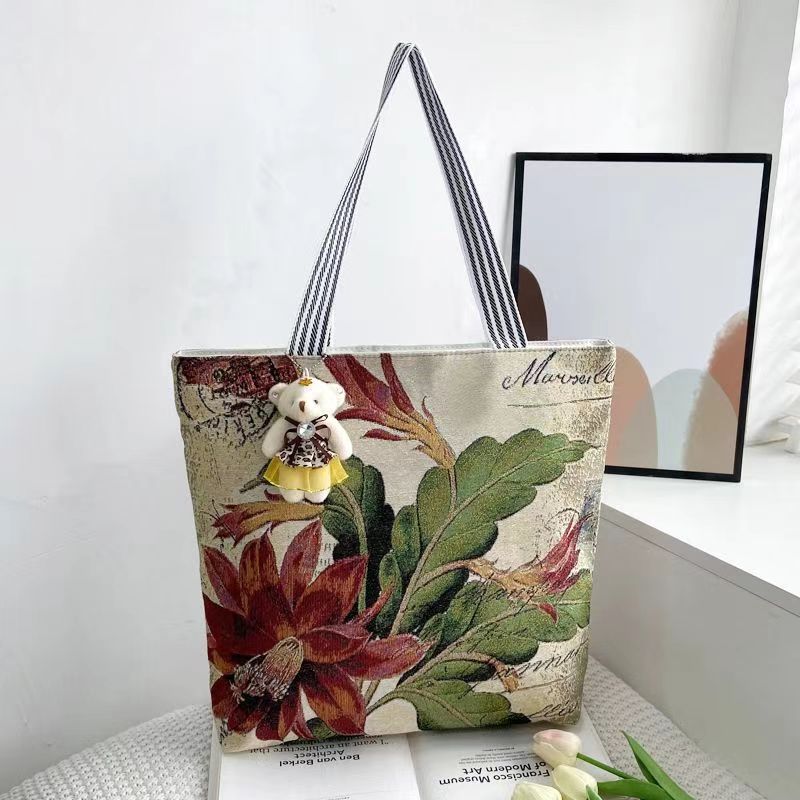 Large capacitty linen canvas shoulder bag
