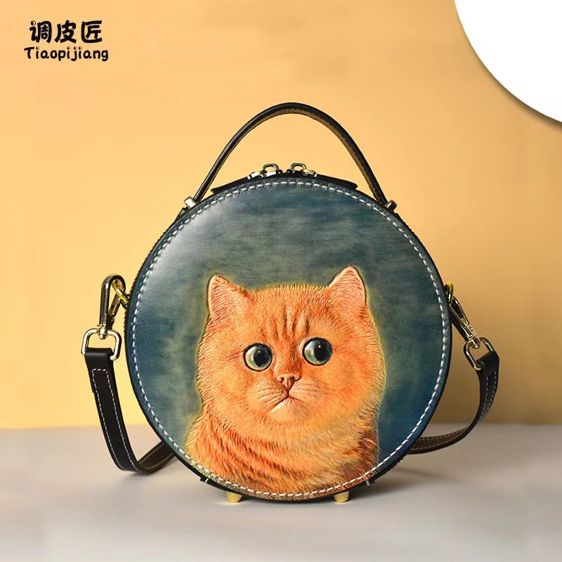 Leather designer round handbag sling bag