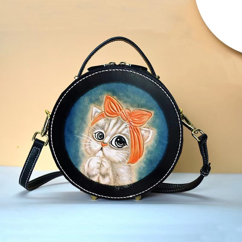 Leather designer round handbag sling bag