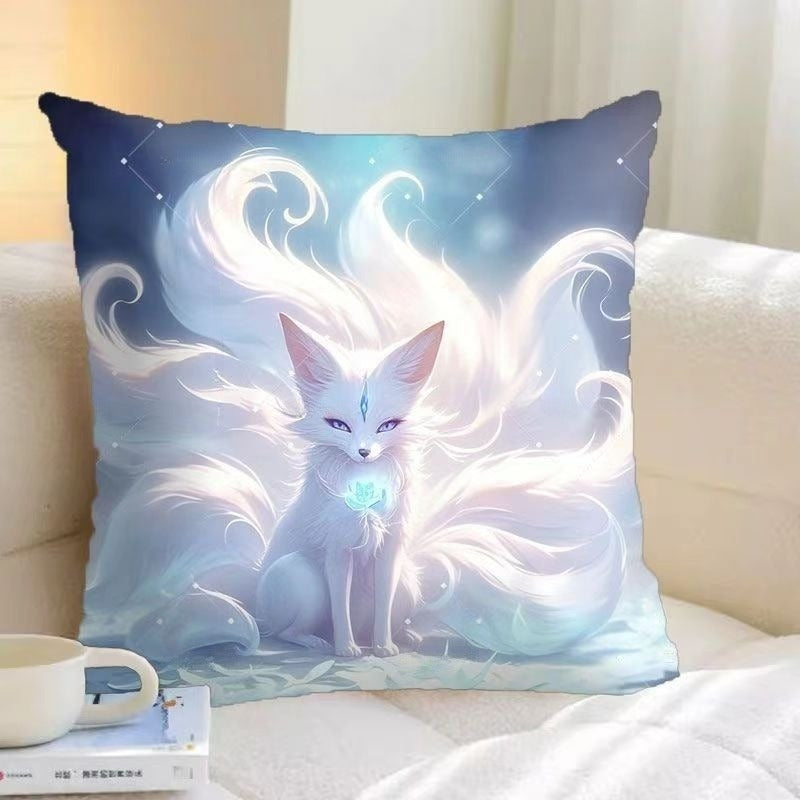 Cross-stitch nine-tailed fox pillow 3 sides zipper