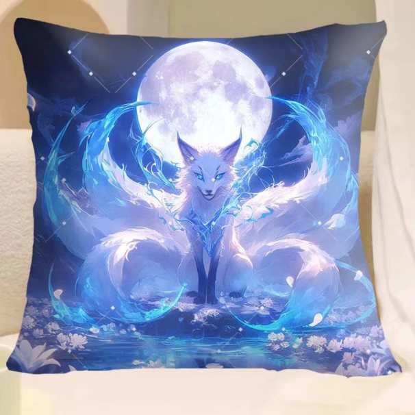 Cross-stitch nine-tailed fox pillow 3 sides zipper