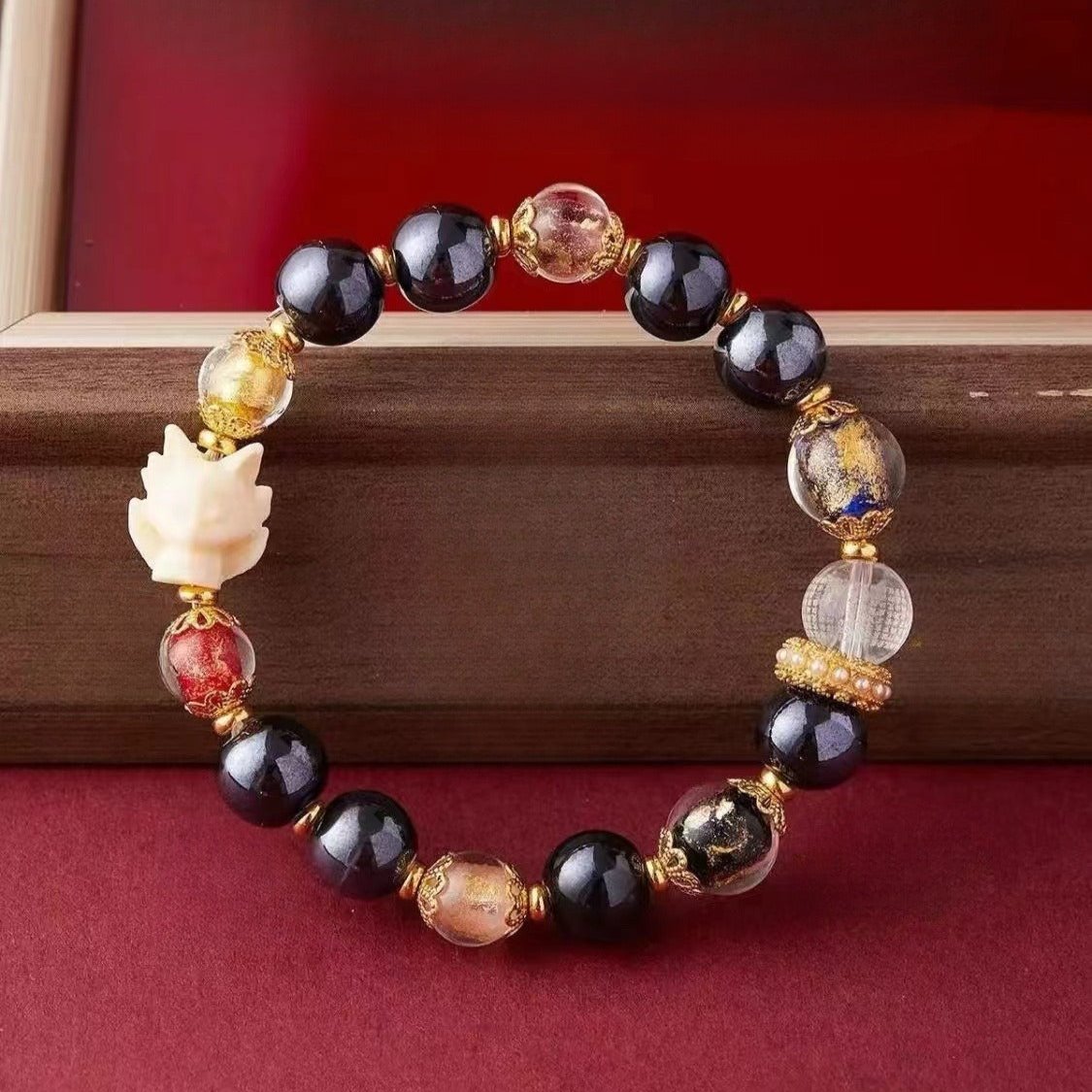 Nine-tailed fox ceramic and crystal designed bracelet