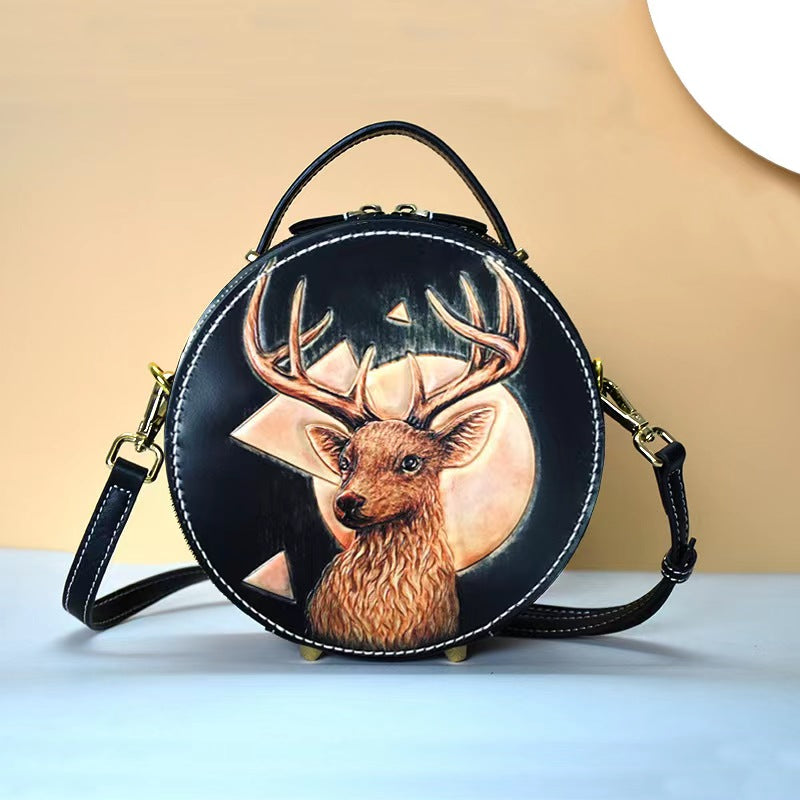 Leather designer round handbag sling bag