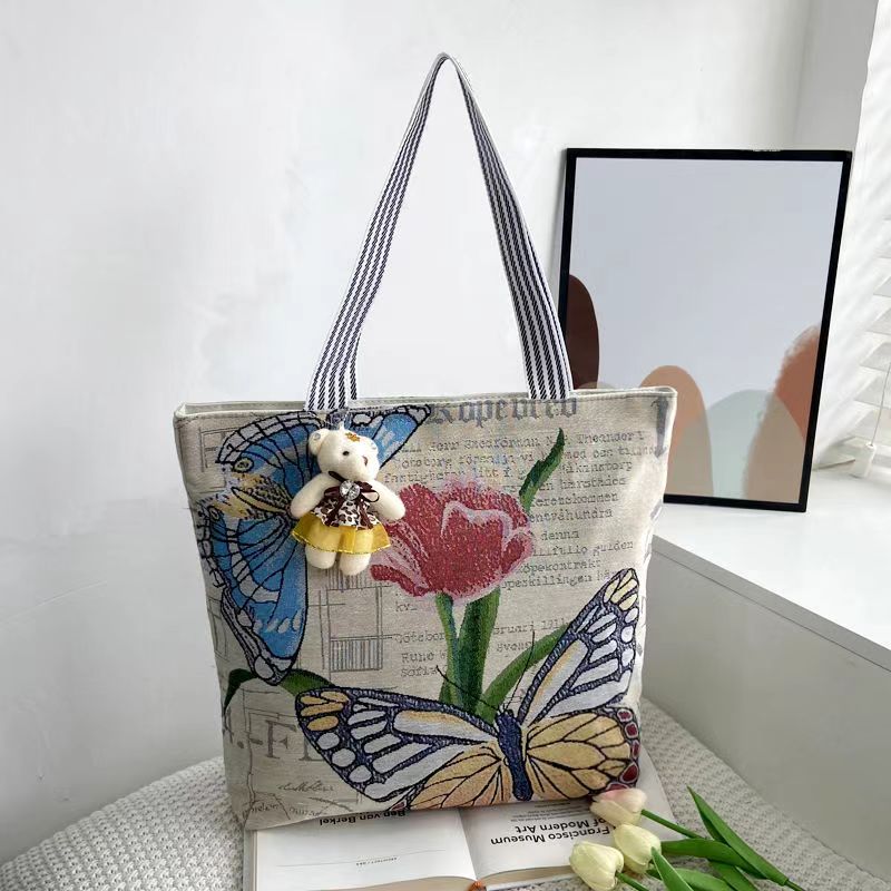 Large capacitty linen canvas shoulder bag