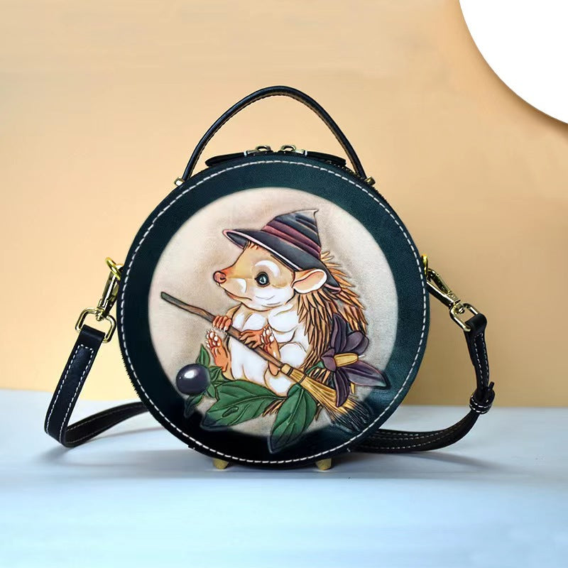 Leather designer round handbag sling bag