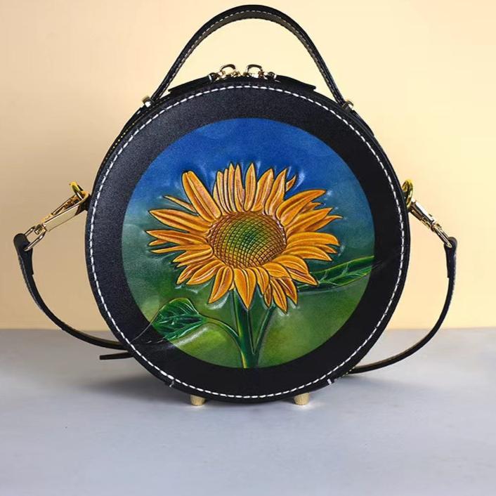 Leather designer round handbag sling bag