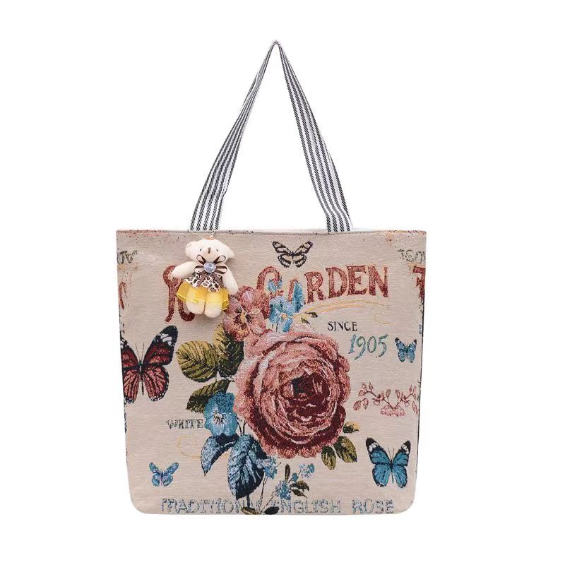 Large capacitty linen canvas shoulder bag