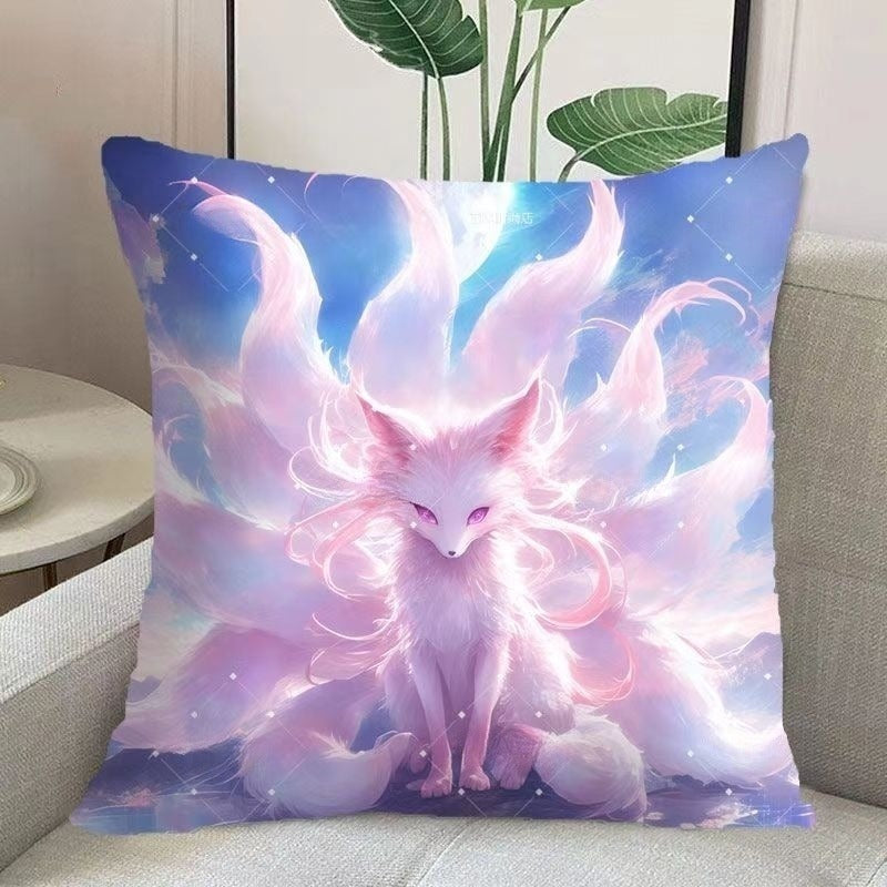 Cross-stitch nine-tailed fox pillow 3 sides zipper