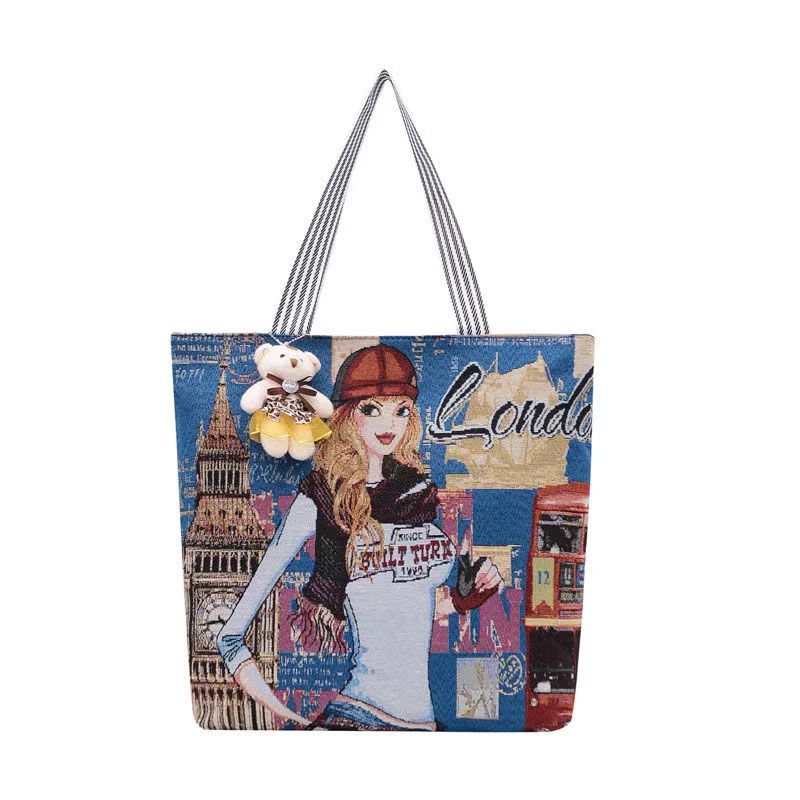 Large capacitty linen canvas shoulder bag