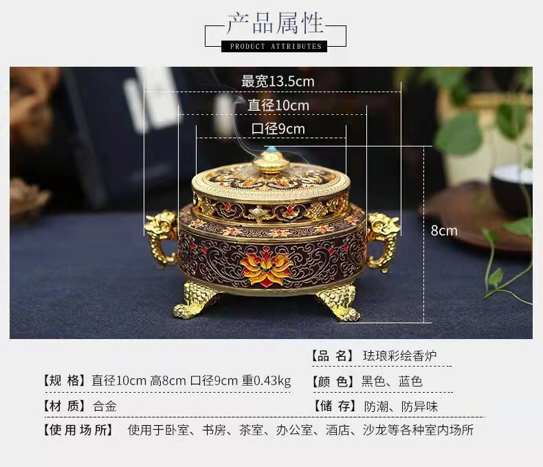Enamel Painted Tibetan Relief Incense Burner