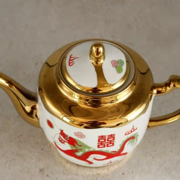 Antique Dragon and Phoenix Teapot Teacup Set