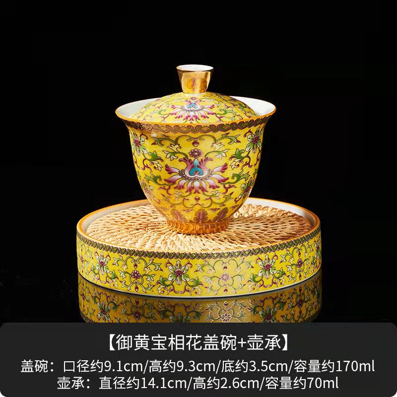 Enamel ceramic Gaiwan with pot holder teacup set