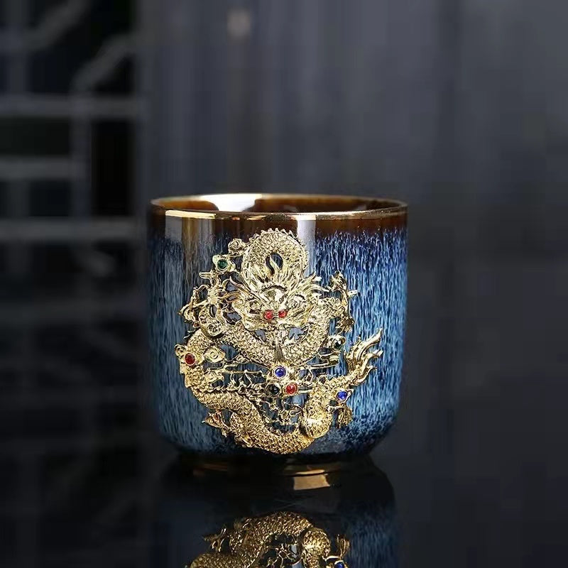 Gold/Silver dragon and phoenix Teacup Set