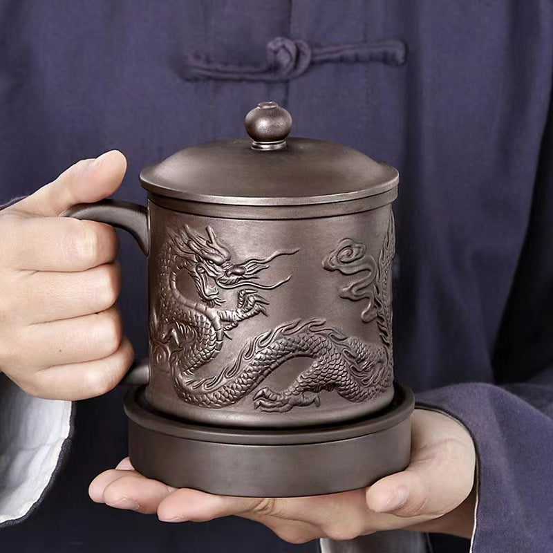 Embossed Black Dragon Purple Clay Mug
