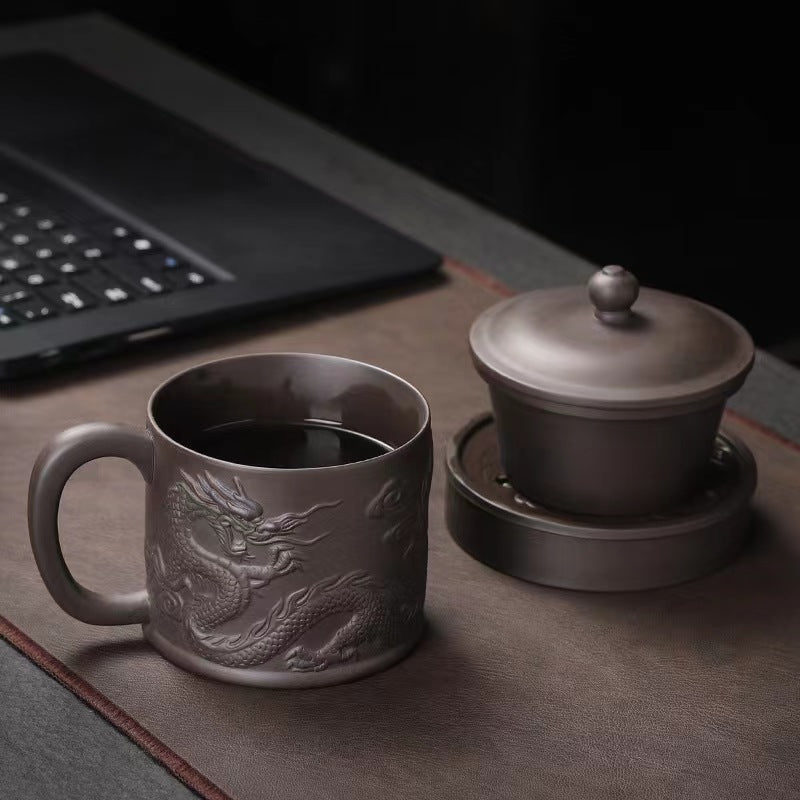 Embossed Black Dragon Purple Clay Mug