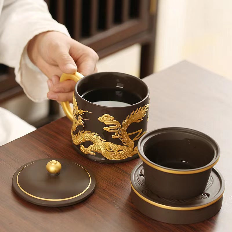 Embossed Black Dragon Purple Clay Mug