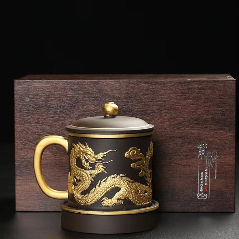 Embossed Black Dragon Purple Clay Mug