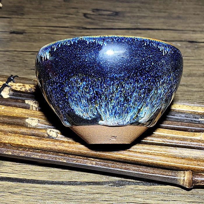 Master Collection---Ocean Golden Blue Peacock TeaCup (M207)
