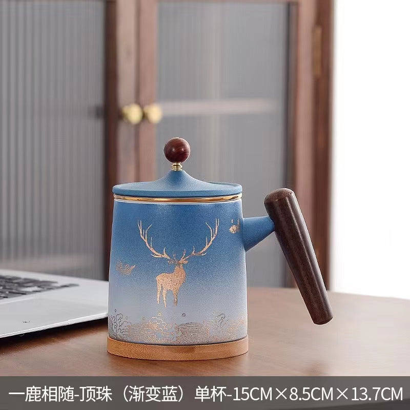 Gradient color coarse ceramic tea mug ceramic mug with lid Mug