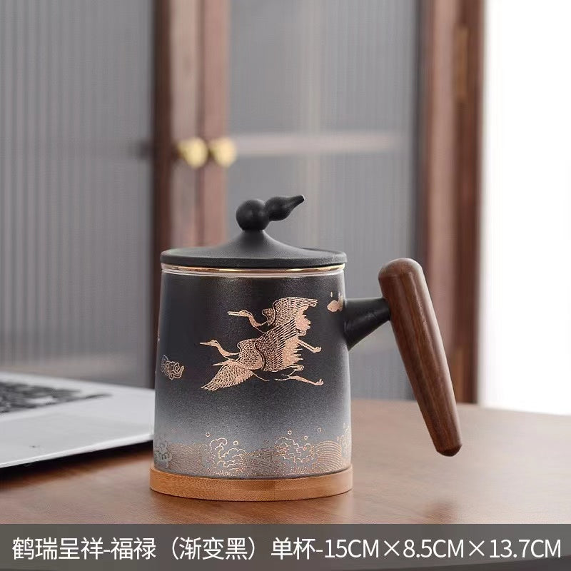 Gradient color coarse ceramic tea mug ceramic mug with lid Mug