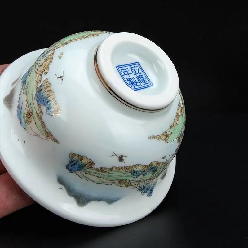 Antique porcelain, blue and white rivers and mountains, hand-painted tea cups