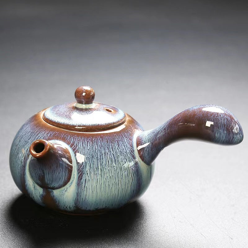 Kiln-Glazed Tianmu Glaze Kung Fu Tea Set Accessories Side Handle Pot