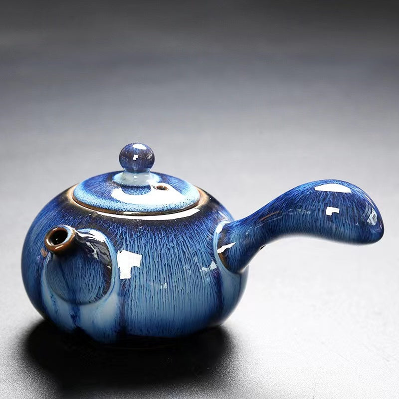 Kiln-Glazed Tianmu Glaze Kung Fu Tea Set Accessories Side Handle Pot