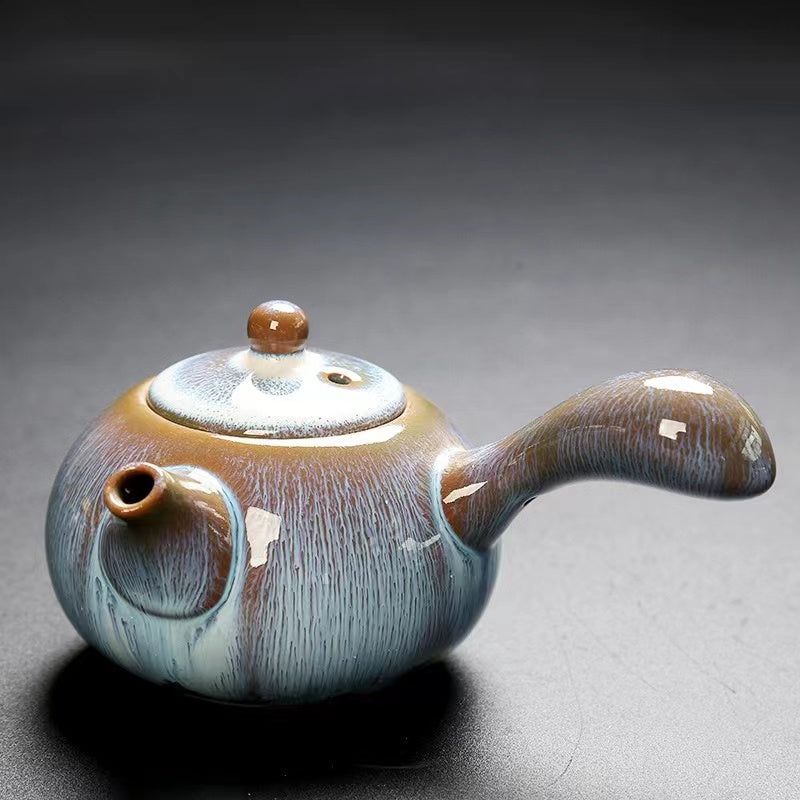 Kiln-Glazed Tianmu Glaze Kung Fu Tea Set Accessories Side Handle Pot