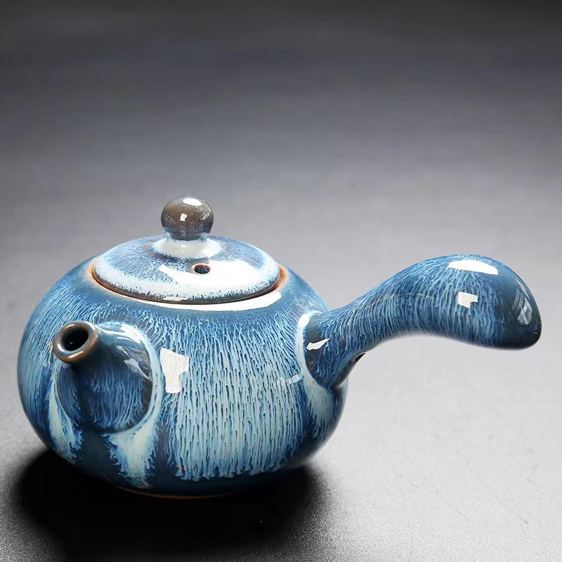 Kiln-Glazed Tianmu Glaze Kung Fu Tea Set Accessories Side Handle Pot