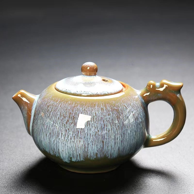 Kiln-Glazed Tianmu Glaze Kung Fu Tea Set Accessories Side Handle Pot