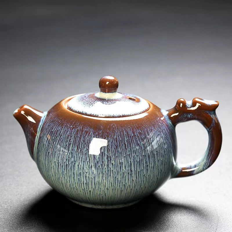 Kiln-Glazed Tianmu Glaze Kung Fu Tea Set Accessories Side Handle Pot