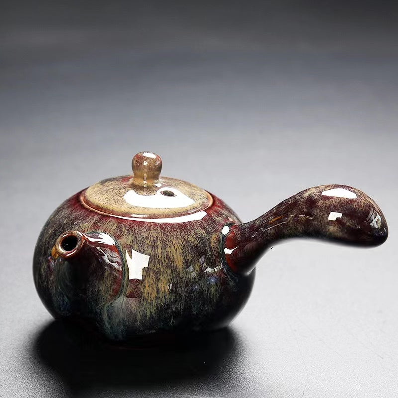 Kiln-Glazed Tianmu Glaze Kung Fu Tea Set Accessories Side Handle Pot