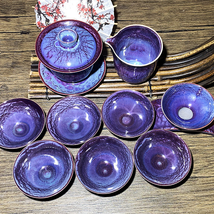 Master Collection---- High end woodfire hundreds mountain change to purple teacup set (M273)