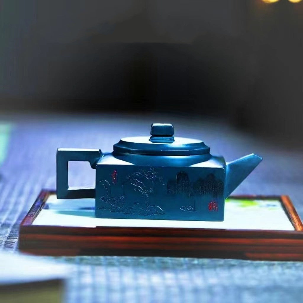 Purple Clay hand-painted square-shaped Teapot