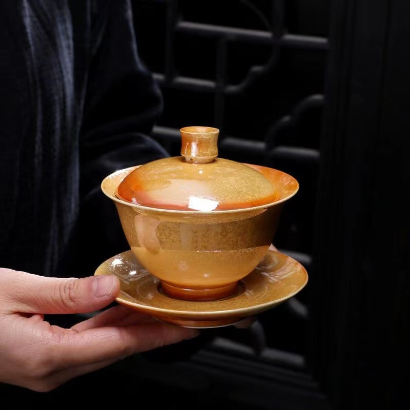 High grade retro firewood sancai cover bowl