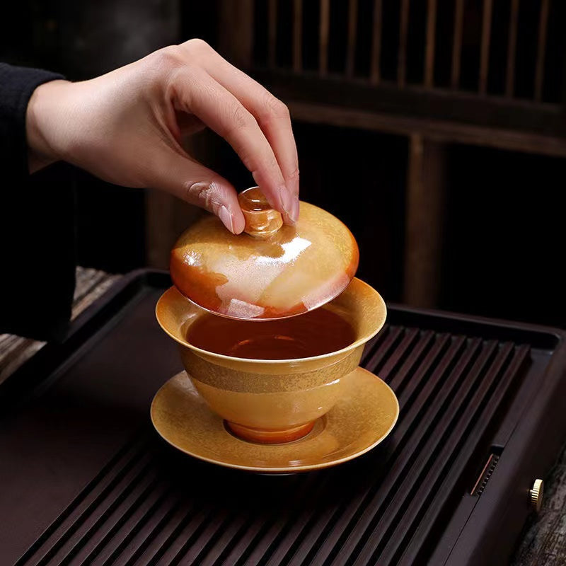 High grade retro firewood sancai cover bowl