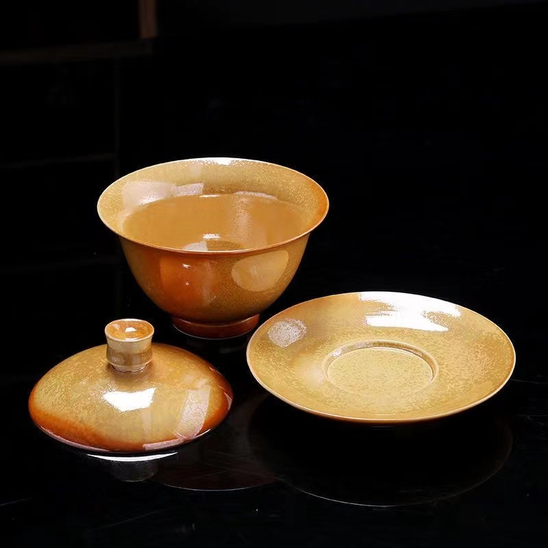 High grade retro firewood sancai cover bowl