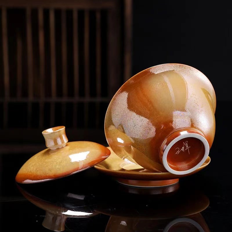 High grade retro firewood sancai cover bowl