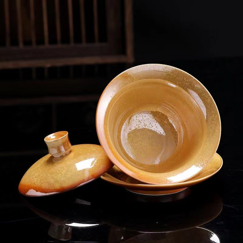 High grade retro firewood sancai cover bowl