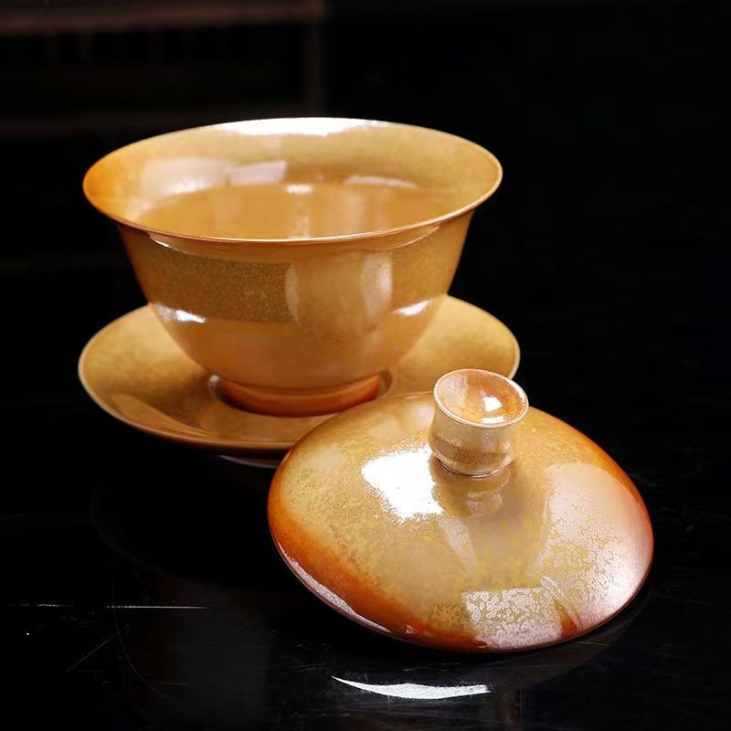 High grade retro firewood sancai cover bowl