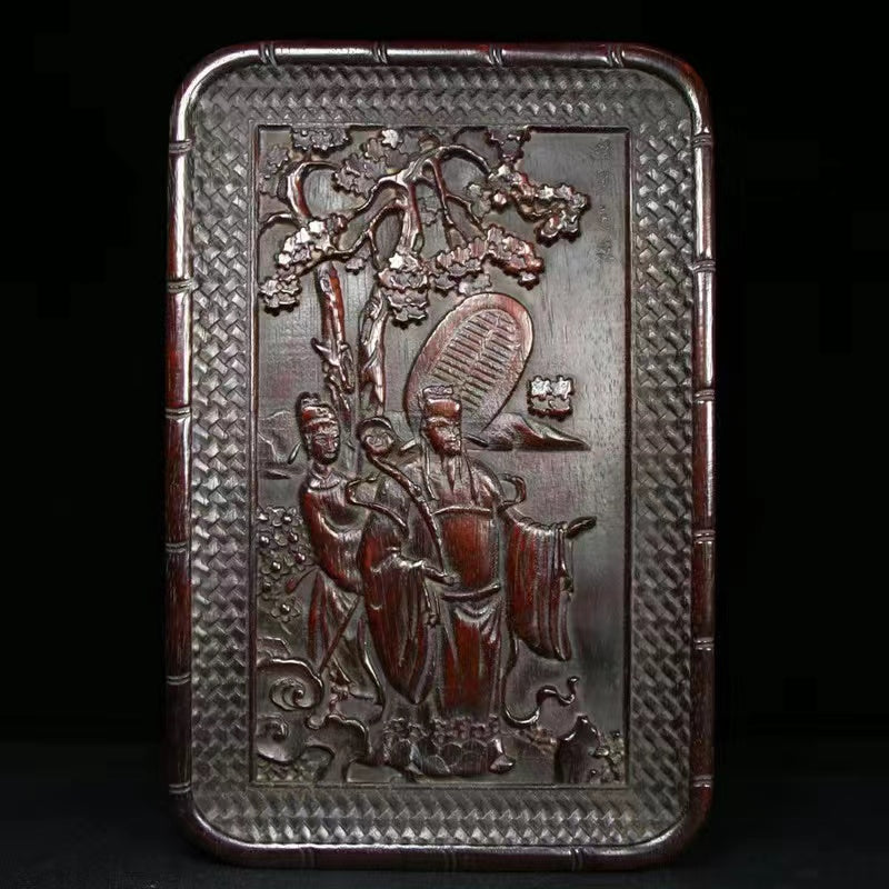 Antique wood carving dragon and phoenix auspicious tray