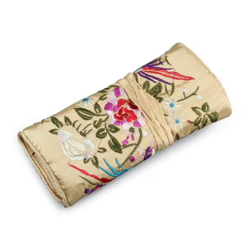 Embroidery roll jewelry bag