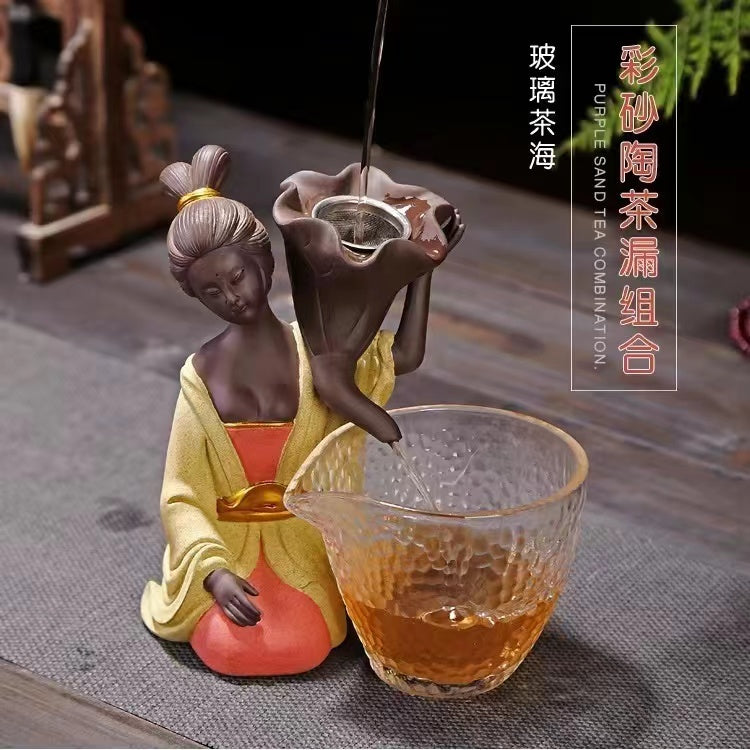 Beauty spouting tea funnel purple sand tea pet ornament