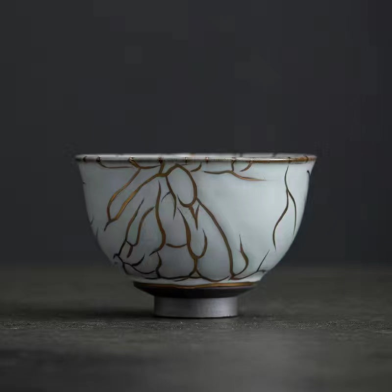 Shinoyaki white 24k gold Hand made tea cup