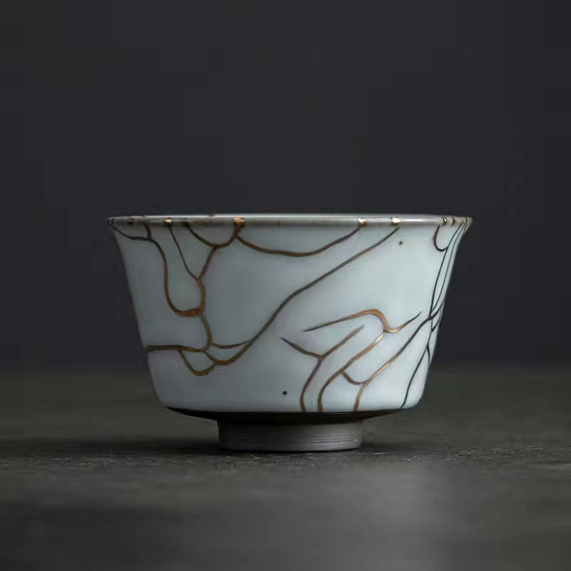 Shinoyaki white 24k gold Hand made tea cup