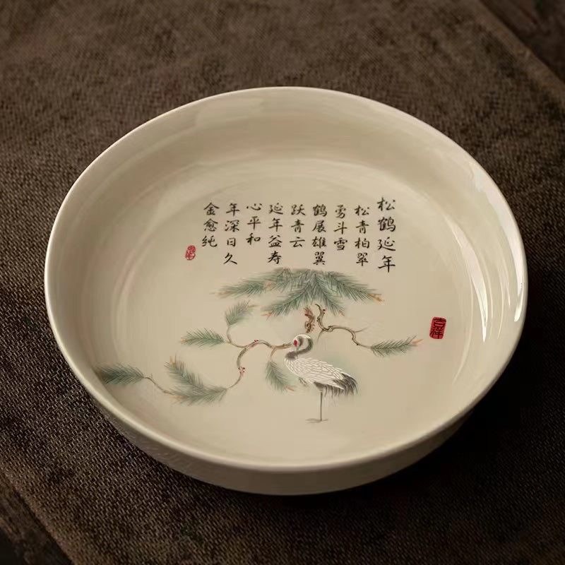 Wooden grey hand-painted antique pot bearing saucer